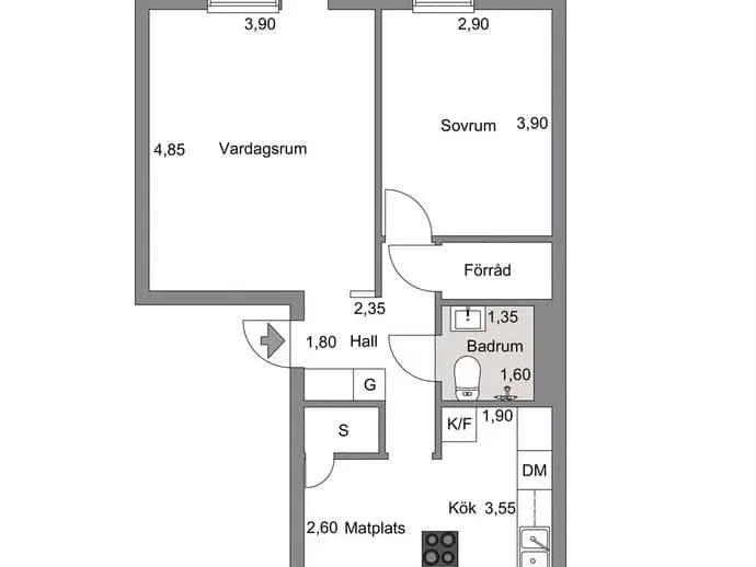 Planritning för Östanvindsgatan 13B