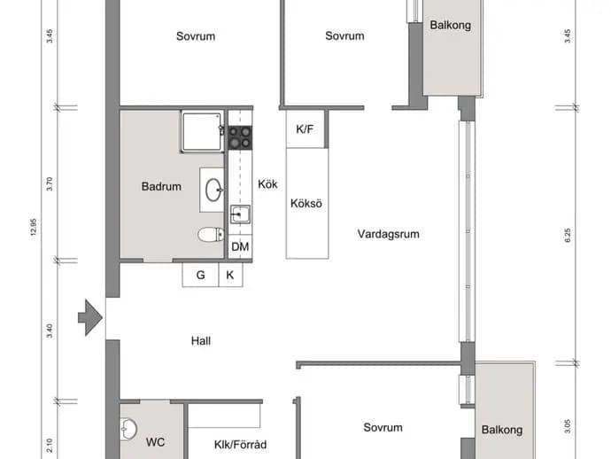 Planritning för Holmvägen 21 3 tr