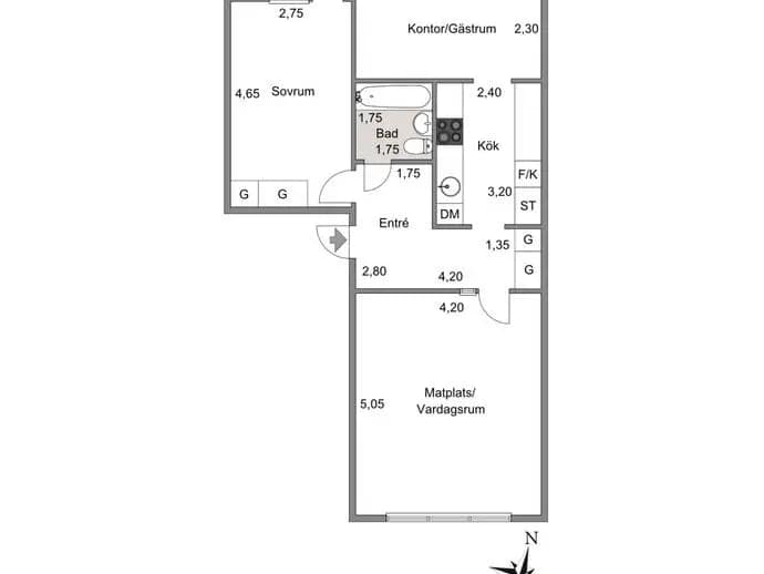 Planritning för Övre Villagatan 26B