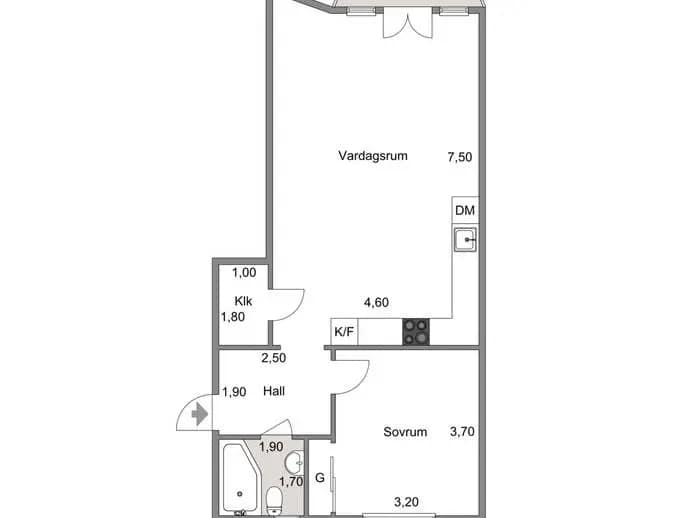 Planritning för Farsta Strandplan 6, 1 tr