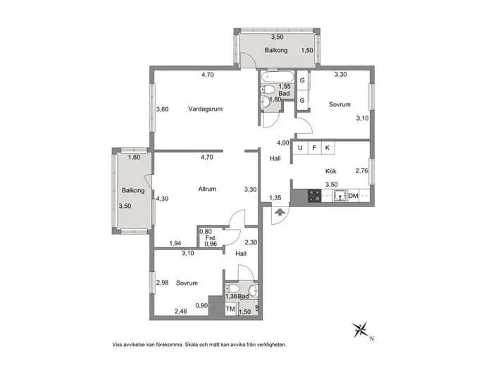 Floor plan for Fjällgatan 2B