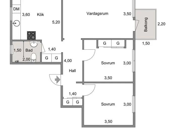 Planritning för Bergviksgatan 38, 2 tr