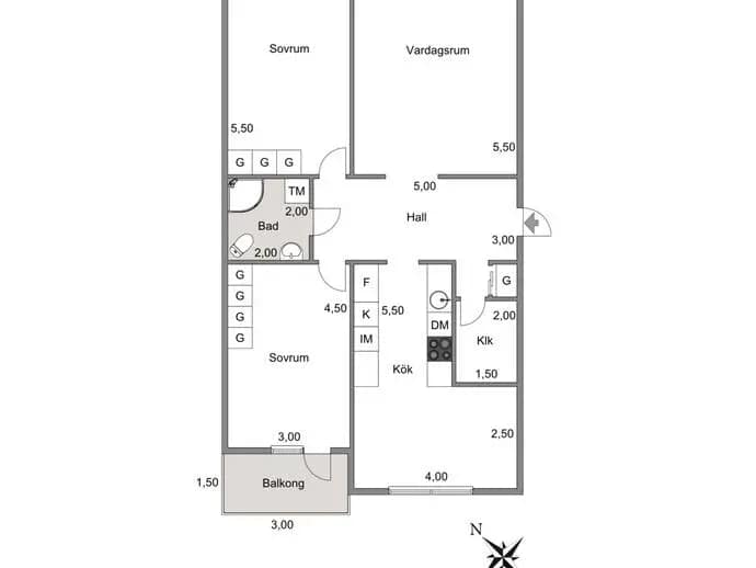 Planritning för Övre Villagatan 24A