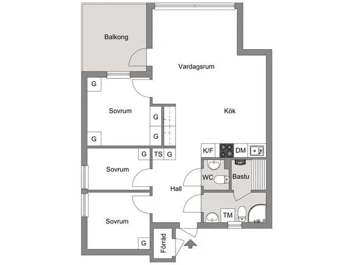 Planritning för Drommen 640, Dörr 21, lgh 18