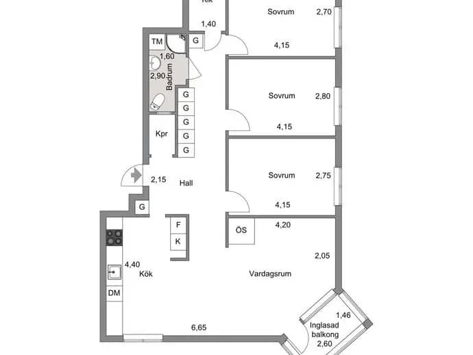 Floor plan for Nyforsgatan 14A
