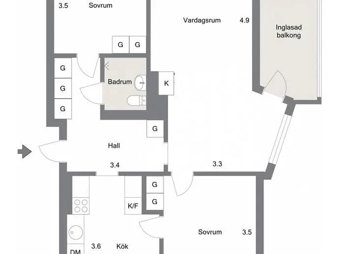 Planritning för Östanvägen 4c