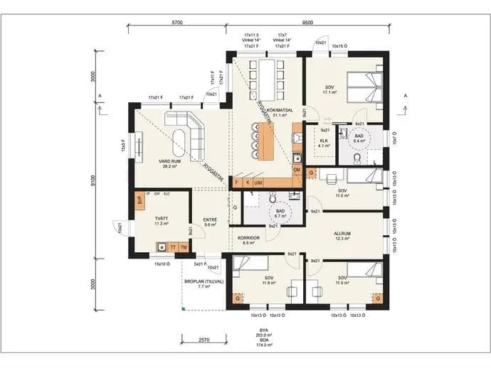 Planritning för Lappbäcken - Städjeviksberget, nyckelfärdig ”Villa Rosvik”