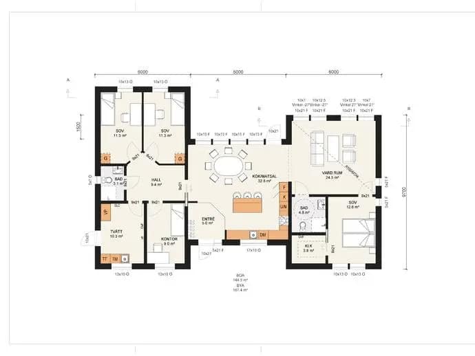 Floor plan for Lappbäcken - Städjeviksberget, nyckelfärdig ”Villa Hortlax”