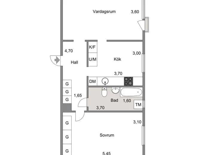 Planritning för Övre Villagatan 28C