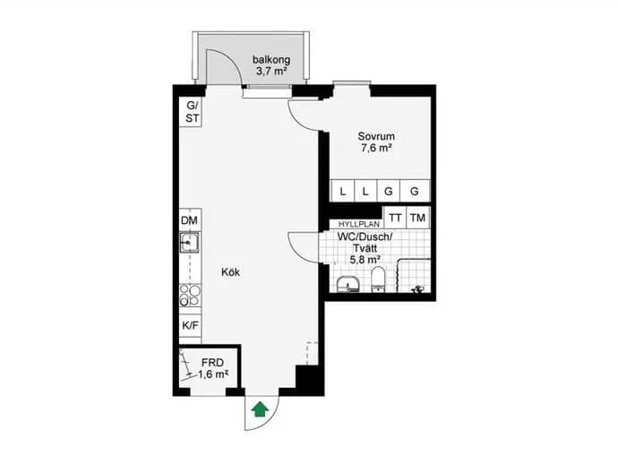 Planritning för Hägerneholmsvägen 6A 3tr