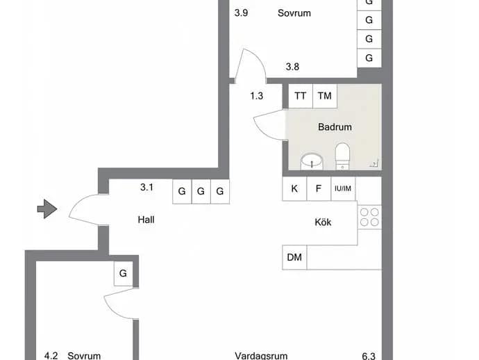 Floor plan for Bondegatan 42