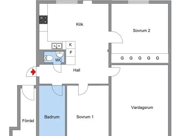 Planritning för Hundhamravägen 87, 1 tr