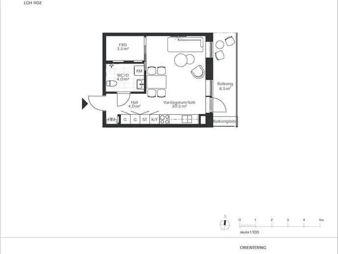 Planritning för Vetenskapsgatan - lgh 1102