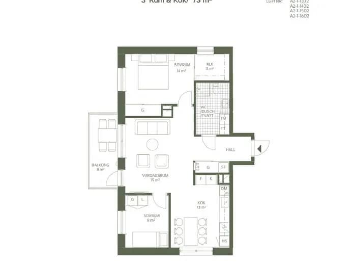 Planritning för Diagonalen 2F 1502