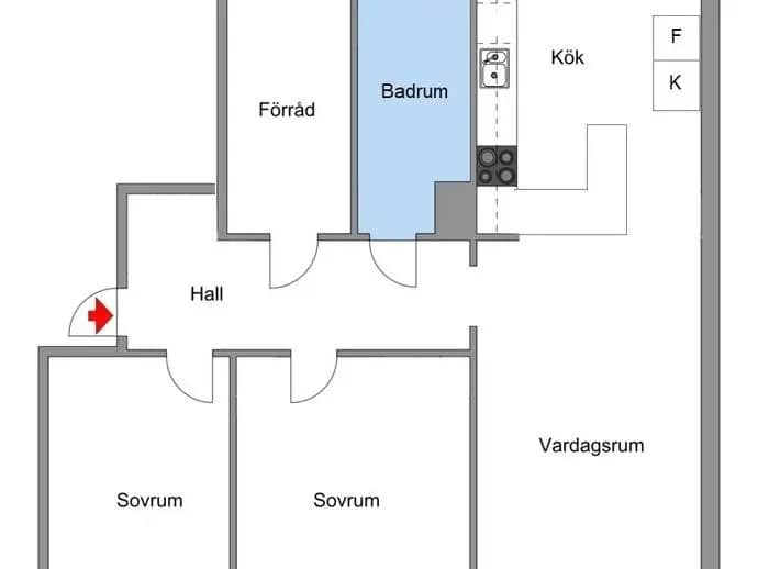 Floor plan for Tre källors väg 7, 2 tr