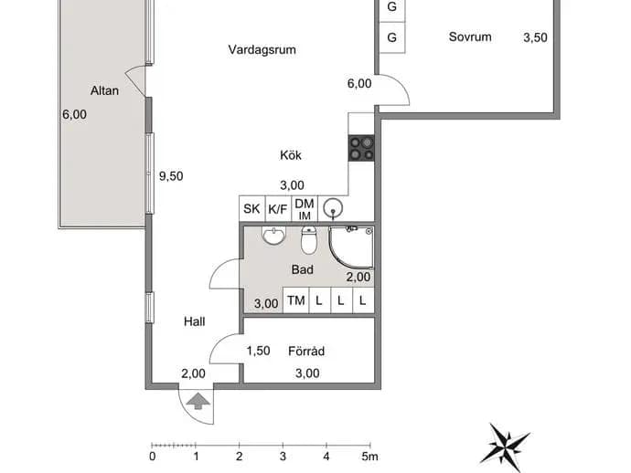 Planritning för Glasbygatan 3C