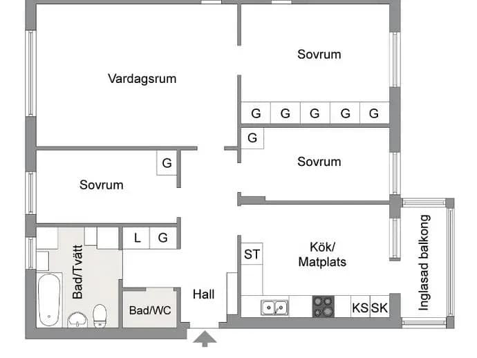 Planritning för Nystadsgatan 14, 2tr