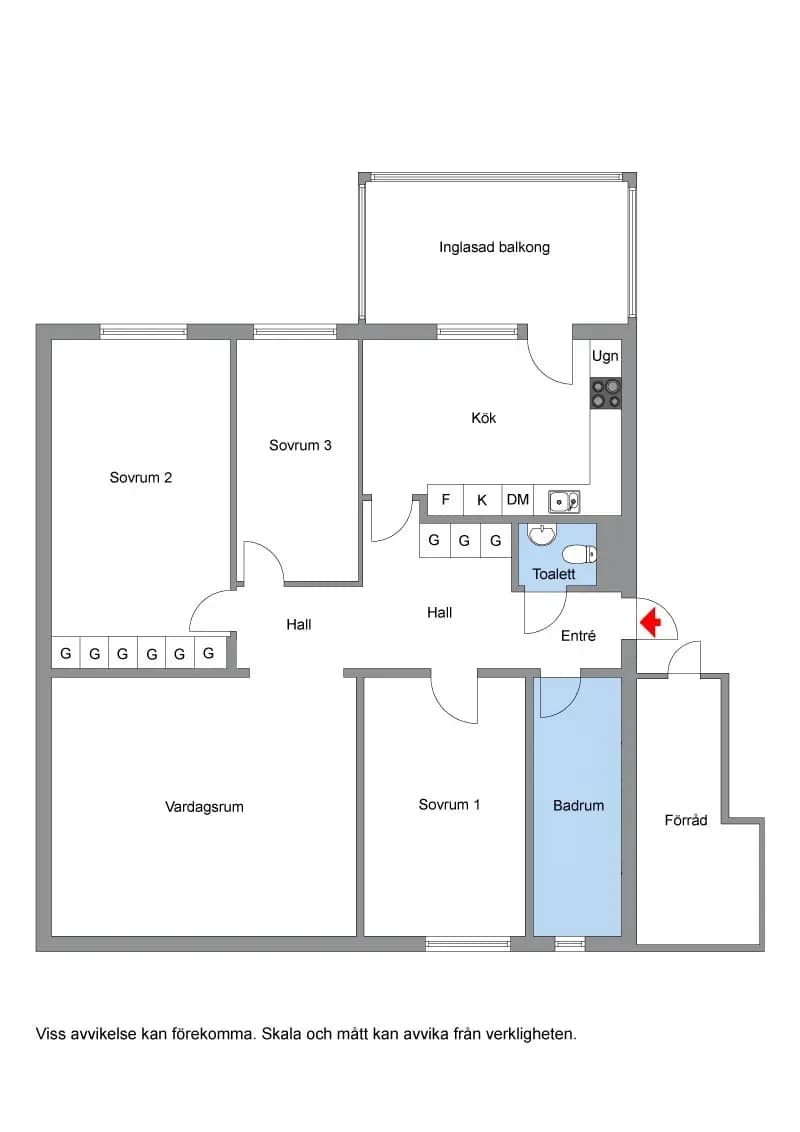 Planritning för Vickervägen 4, 3 tr