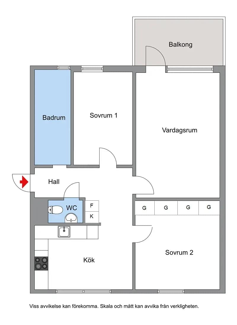 Planritning för Trädesvägen 9, 3tr