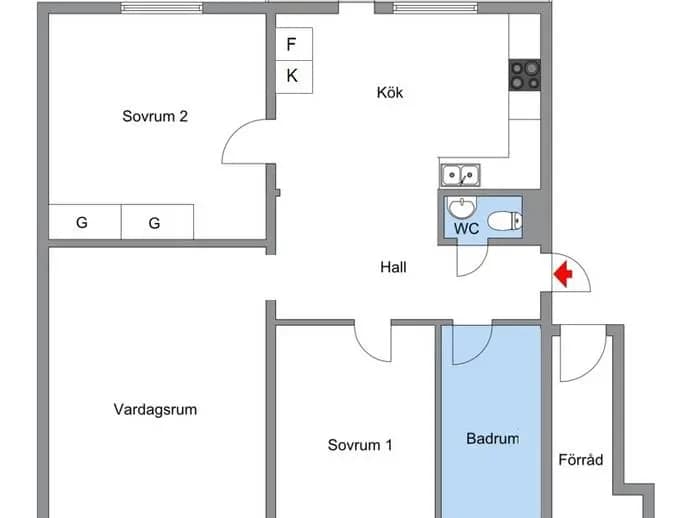 Planritning för Hundhamravägen 59, 1 tr