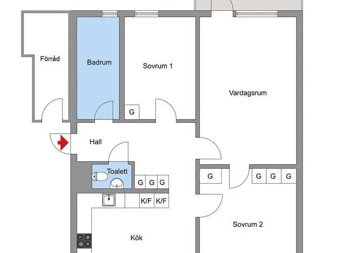 Planritning för Vickervägen 9, 3 tr