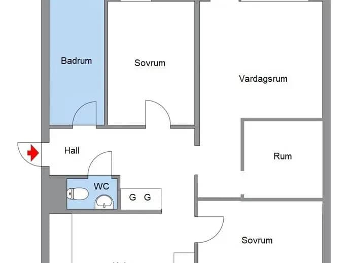 Floor plan for Kornvägen 9, 2tr