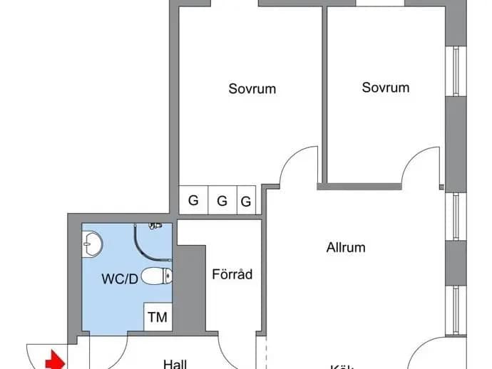 Planritning för Lagmansbacken 11, 1tr