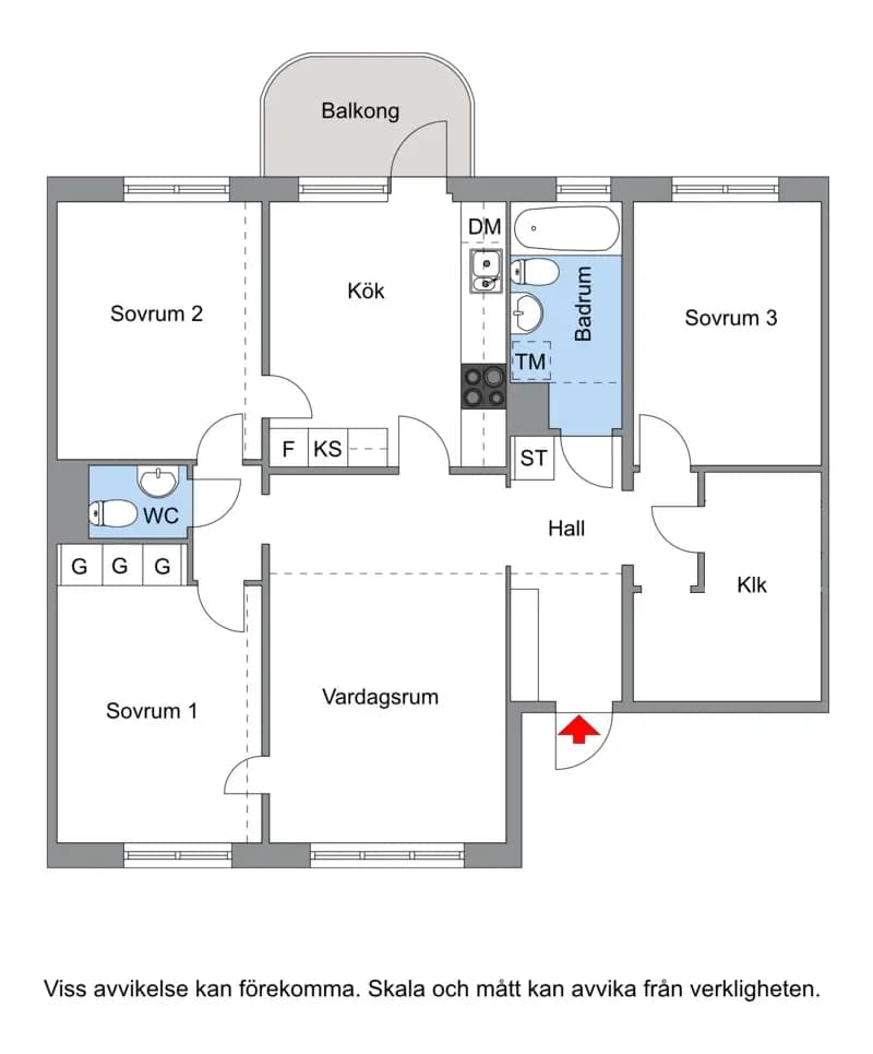 Floor plan for Tre källors väg 15, 1tr
