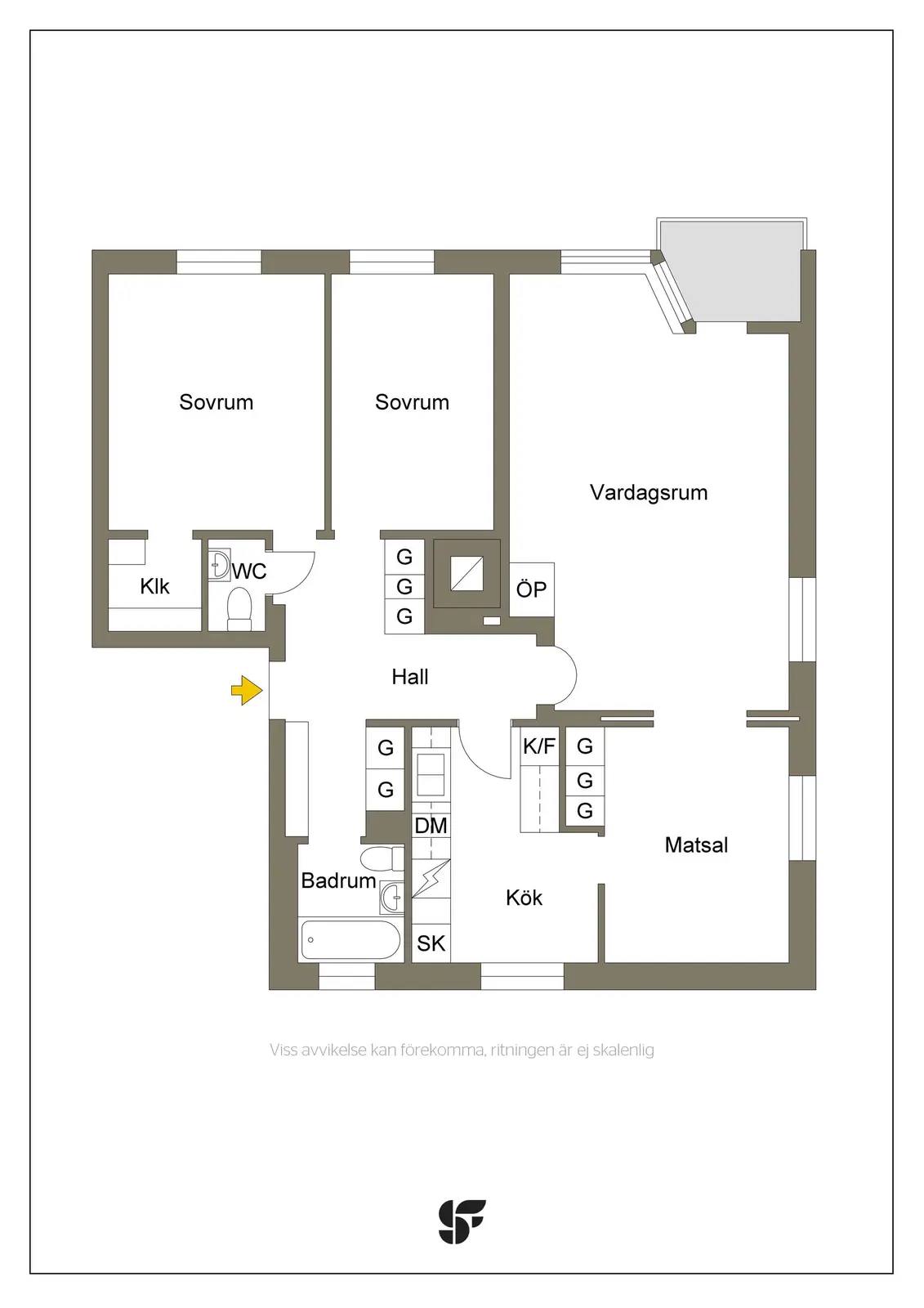 Planritning för Klockar Malms väg 25, 2tr