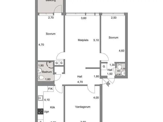 Planritning för Kometgatan 6H