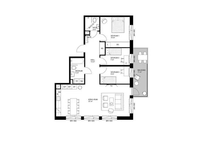 Floor plan for Ballonggatan 26 d