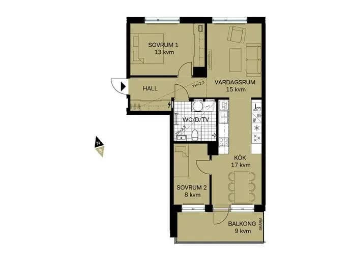 Floor plan for Hulda Sköldbergs gata