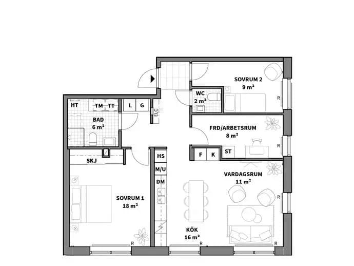 Planritning för Mittfältsgatan 8