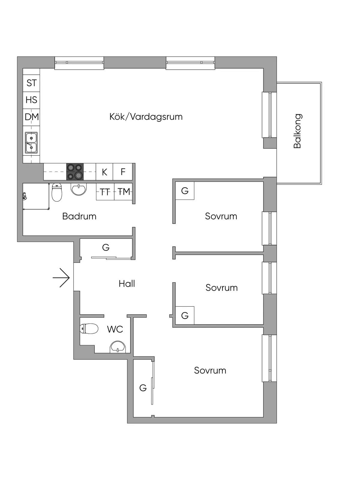 Planritning för Långströmsgatan 38D