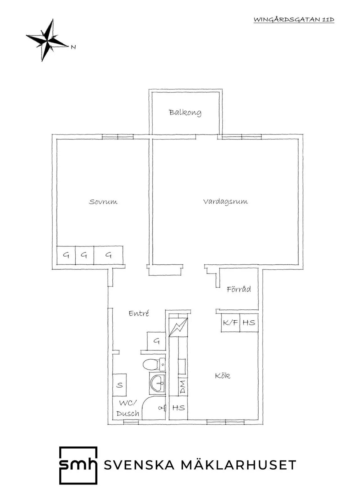 Floor plan for Wingårdsgatan 11D