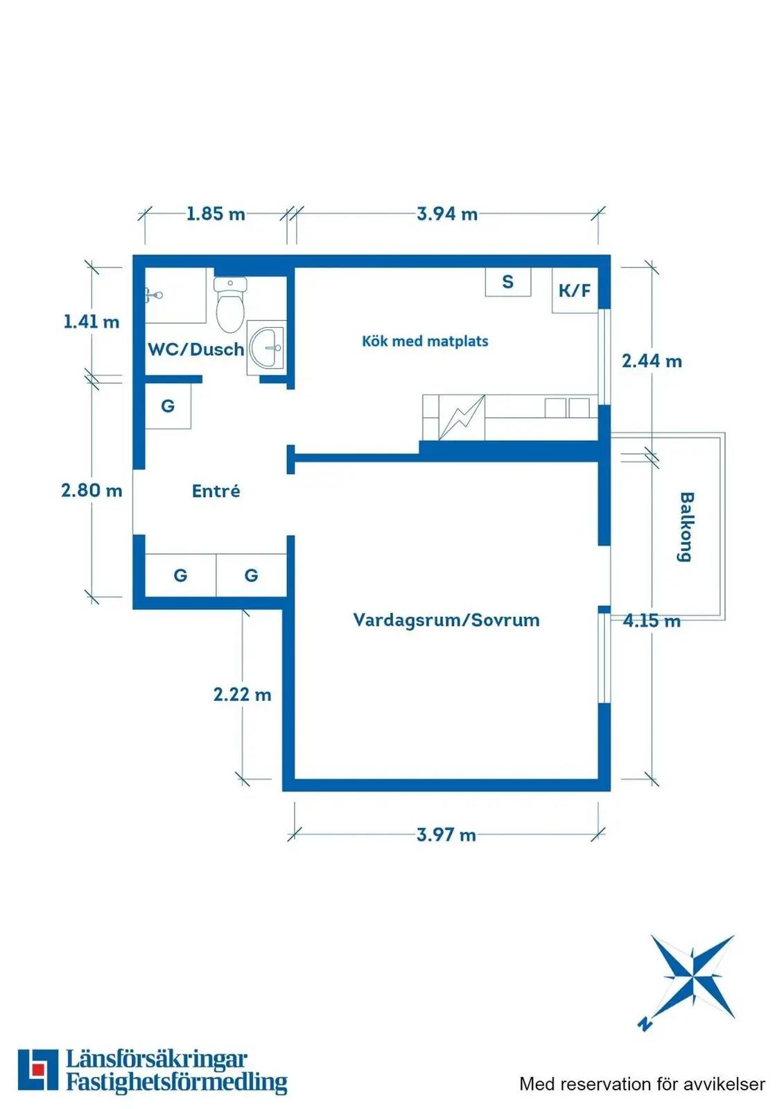 Planritning för Katarinas väg 4A, 3 vån med hiss