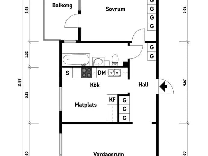 Floor plan for Irisgatan 2C