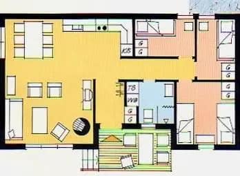 Floor plan for Brf. Fjällbyn Torpvägen 8. Vecka 8, 24 och 25. Hus 14A. Funäsfjällen