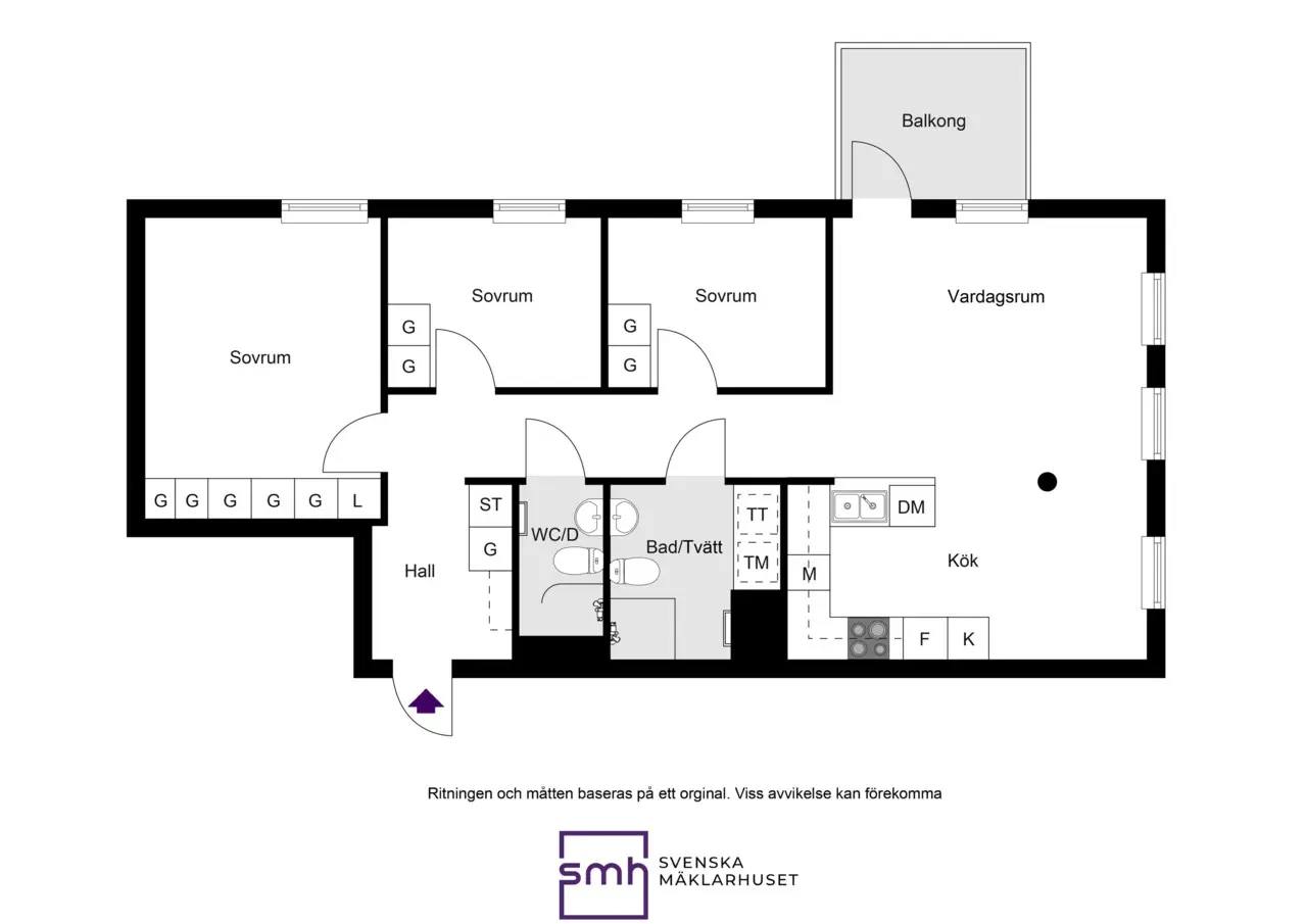 Floor plan for Tre Kronors väg 52, Nacka, Sverige