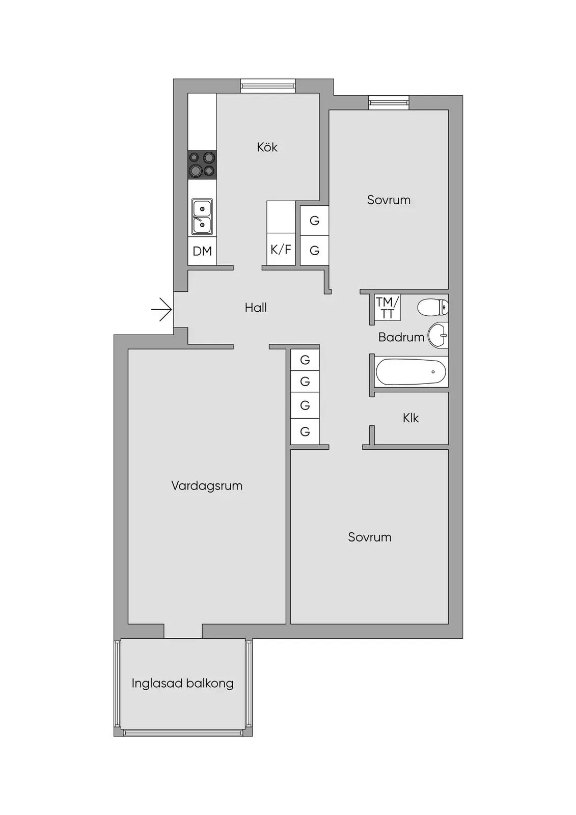 Planritning för Västra Bangatan 59D, 1 ½TR