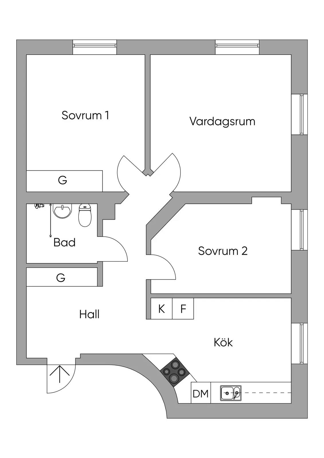 Floor plan for Pilgrimsvägen 68, vån 2 av 3