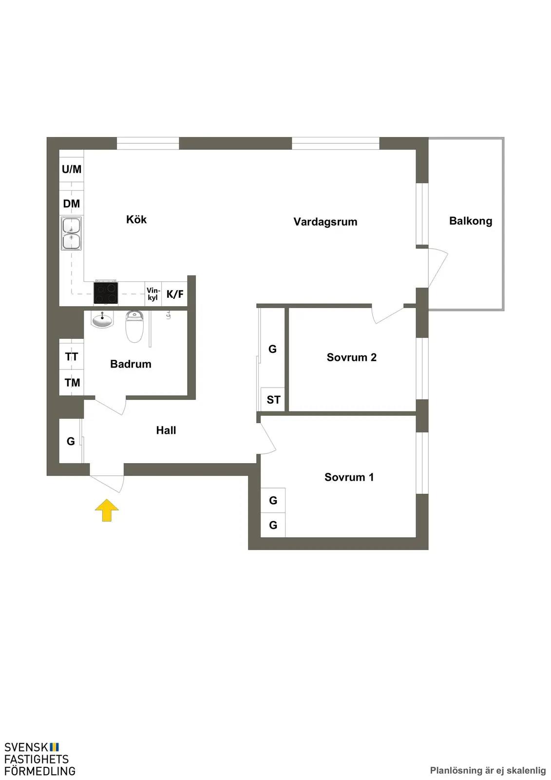Floor plan for Instrumentvägen 26, vån 4 av 5