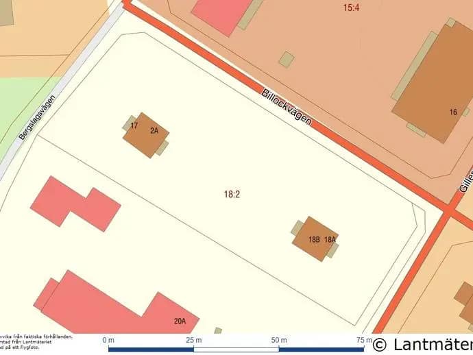 Planritning för Bergslagsvägen 17, Gillersvägen 18B, Gillersvägen 18A, Billockvägen 2A