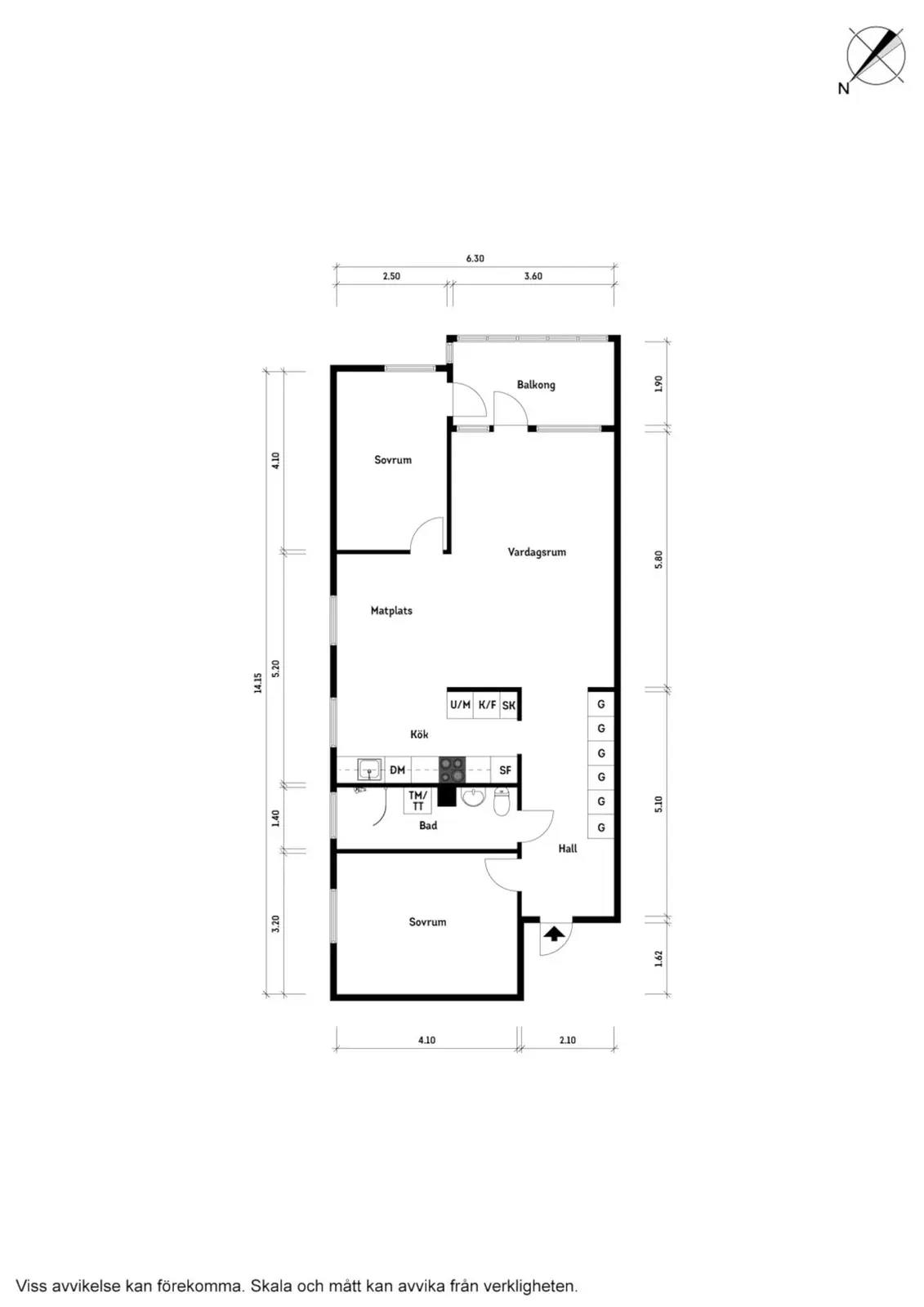 Planritning för Norra Nedanvägsgatan 6A