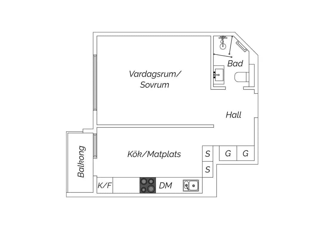 Floor plan for Kungsklippan 22, 1,5 tr (vån 3)
