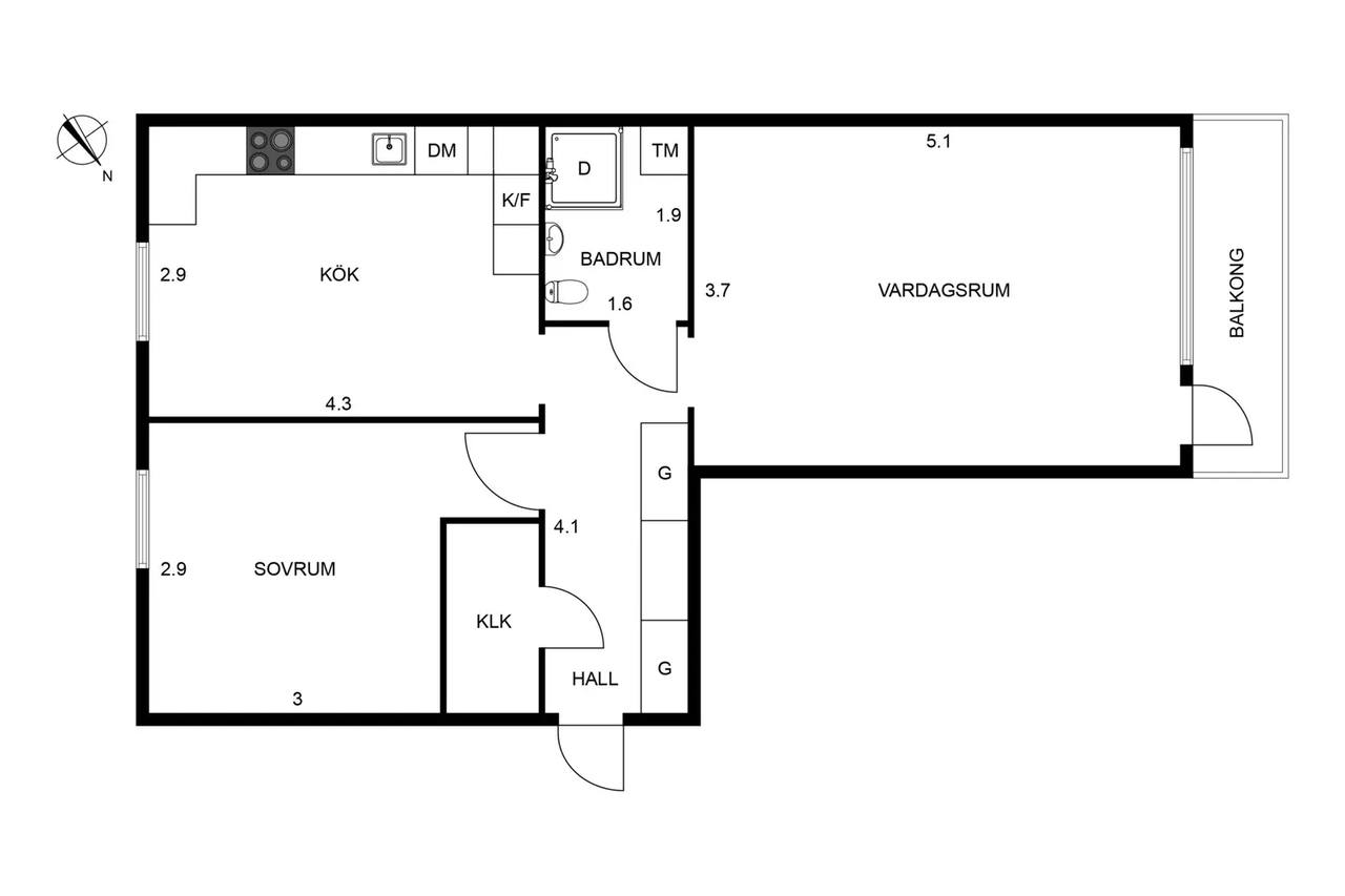Planritning för Vallgatan 24B