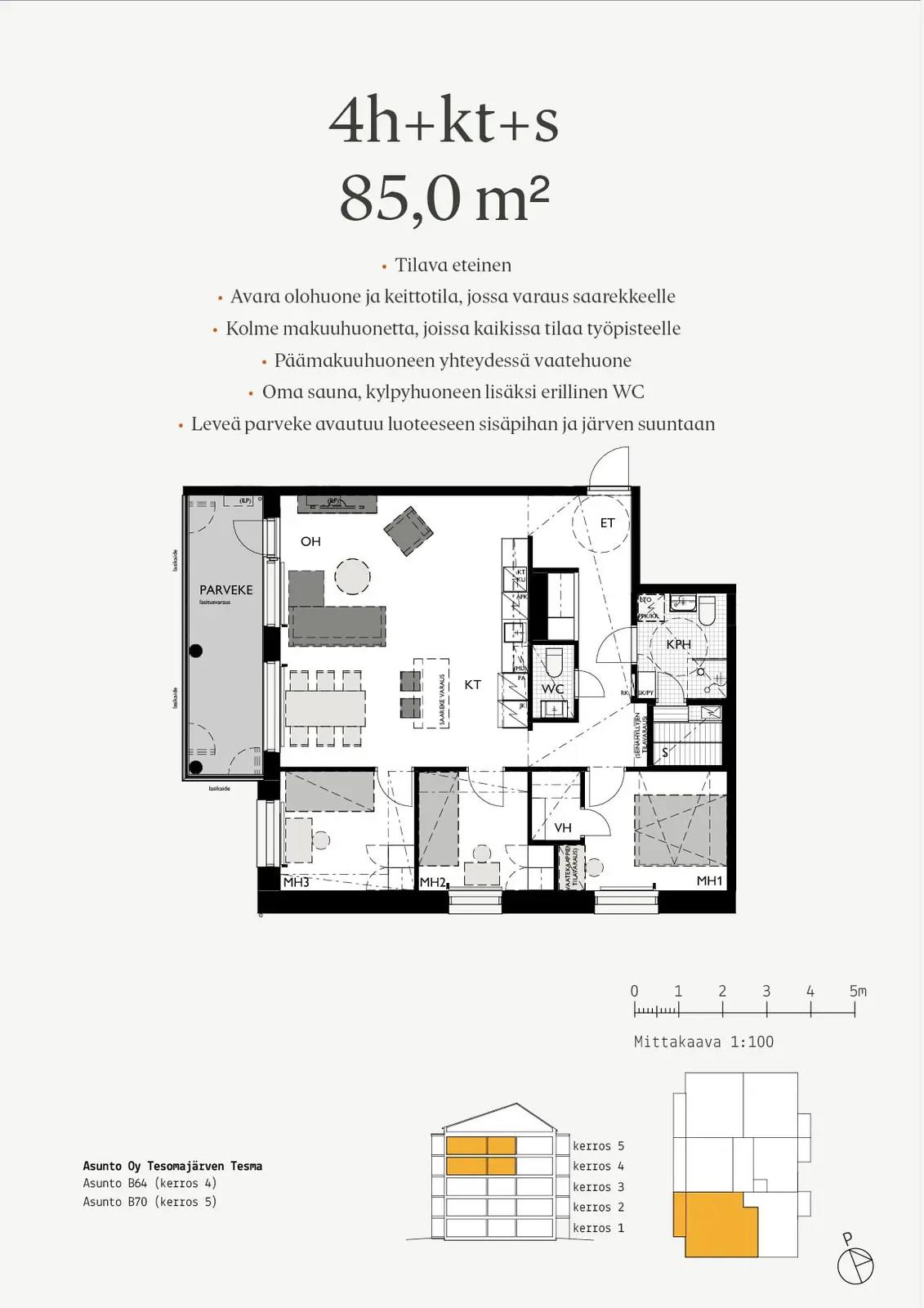 Planritning för Raiskionkatu 15 B70