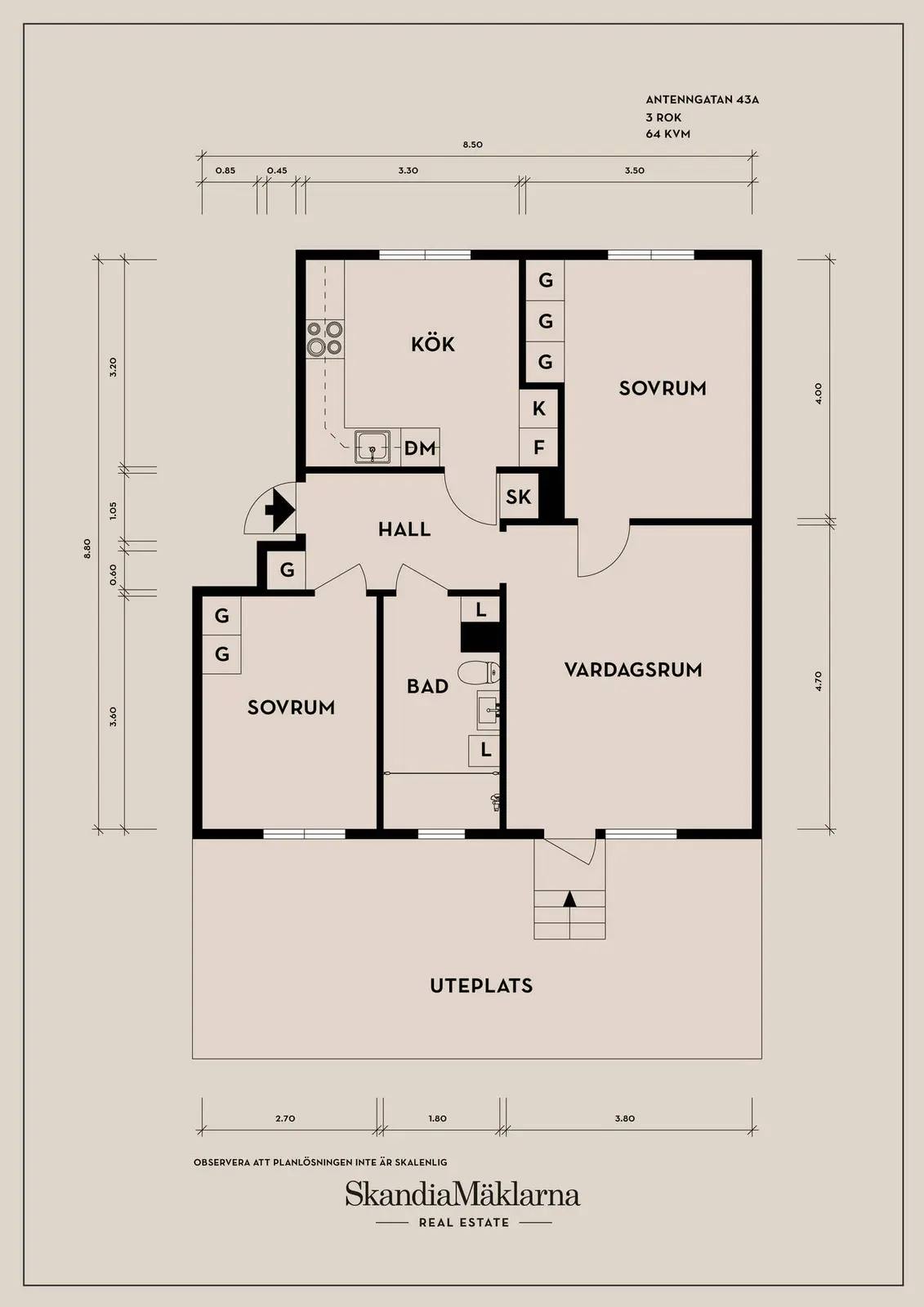 Planritning för Antenngatan 43A