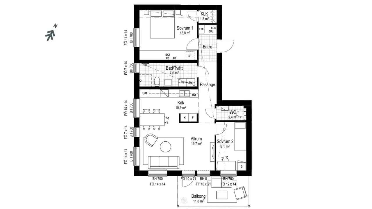 Planritning för Skogvaktaregatan 34 Lgh 1201