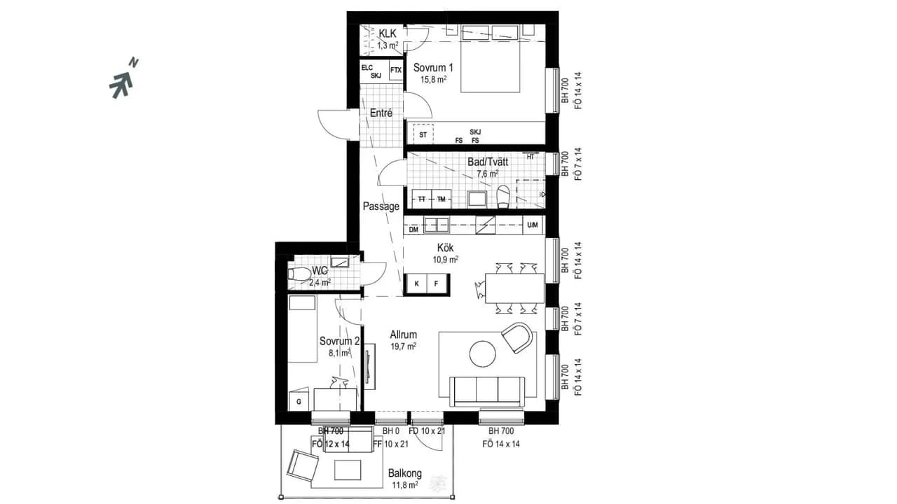 Planritning för Skogvaktaregatan 34 Lgh 1103
